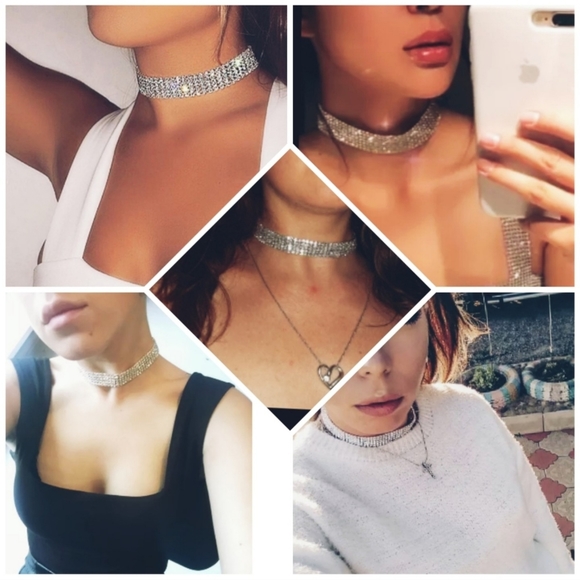 Sparkling Silver Color Crystal Collar Chain Choker - Picture 4 of 5